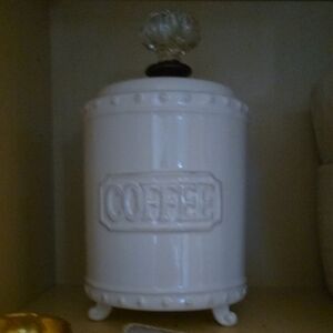 White Ceramic Coffee Canister with Decorative Lid
